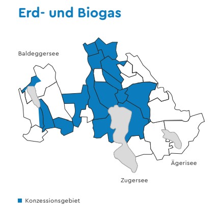 WWZ, Konzessionsgebiet Gas 2021