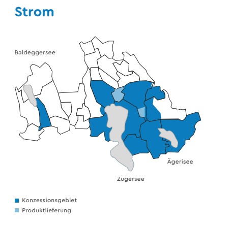 WWZ, Konzessionsgebiet Strom 2021