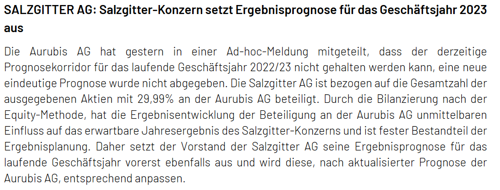 Read more about the article Salzgitter – Aussetzung Gewinnprognose für 2023