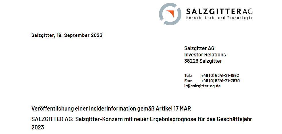 Read more about the article Salzgitter – Aktualisierte Ergebnisprognose für 2023