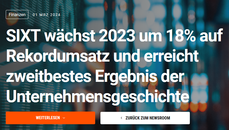 Read more about the article SIXT – Vorläufige Zahlen für 2023 und Prognose für 2024