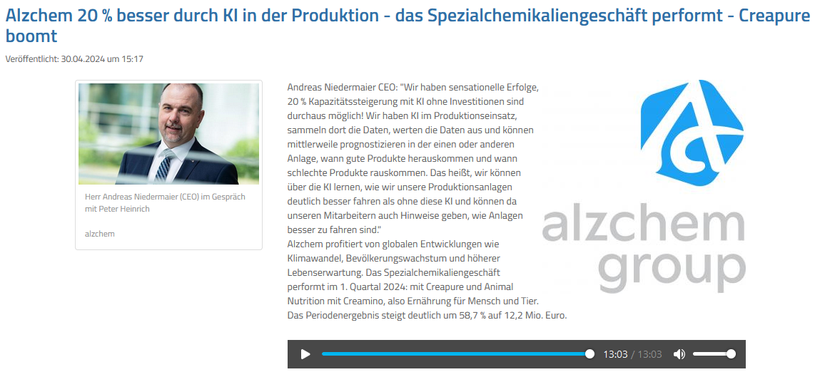 Read more about the article Alzchem – CEO Interview zu Q1 2024