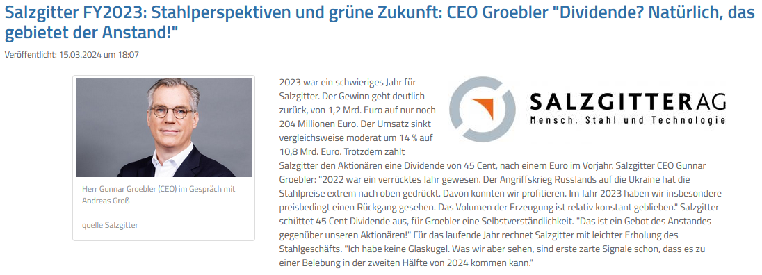 Read more about the article Salzgitter – Börsen-Radio-Network CEO-Interview zum GJ 2023